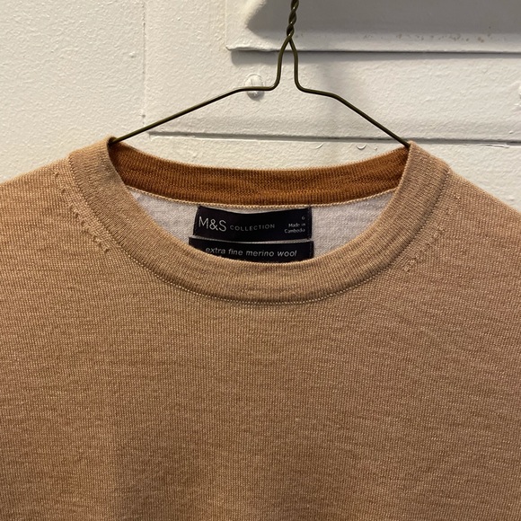 Marks and Spencer Merino Wool Light Brown and Grey Sweater - Picture 3 of 13